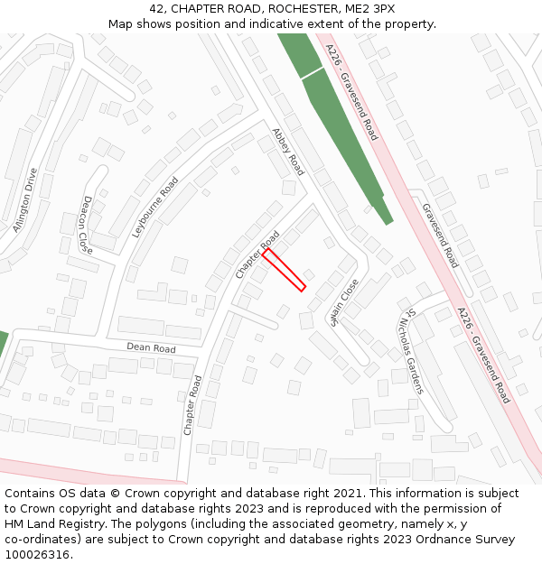 42, CHAPTER ROAD, ROCHESTER, ME2 3PX: Location map and indicative extent of plot