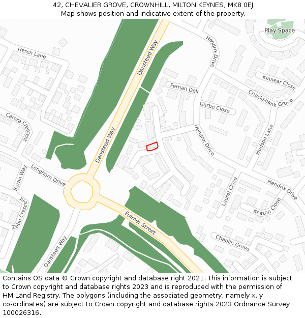 42, CHEVALIER GROVE, CROWNHILL, MILTON KEYNES, MK8 0EJ: Location map and indicative extent of plot