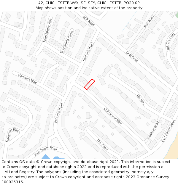 42, CHICHESTER WAY, SELSEY, CHICHESTER, PO20 0PJ: Location map and indicative extent of plot