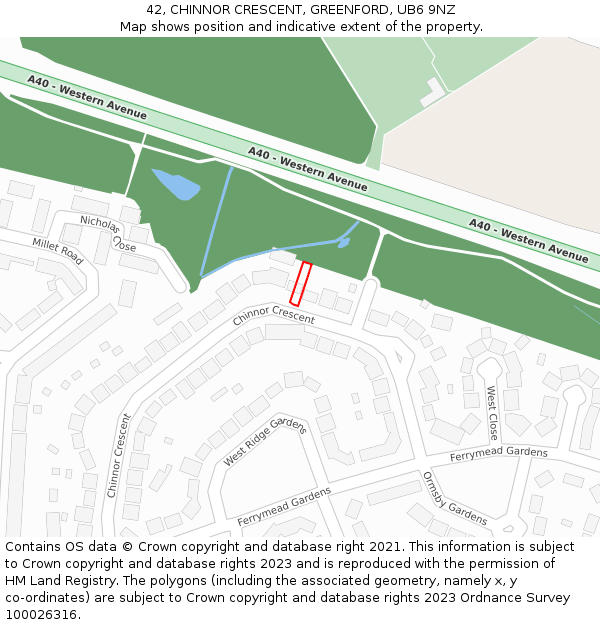 42, CHINNOR CRESCENT, GREENFORD, UB6 9NZ: Location map and indicative extent of plot