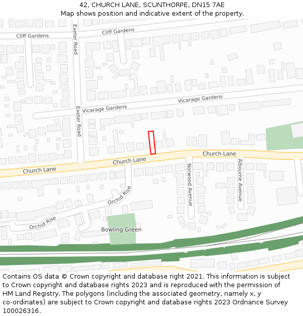 42, CHURCH LANE, SCUNTHORPE, DN15 7AE: Location map and indicative extent of plot