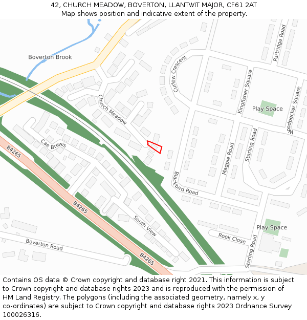 42, CHURCH MEADOW, BOVERTON, LLANTWIT MAJOR, CF61 2AT: Location map and indicative extent of plot