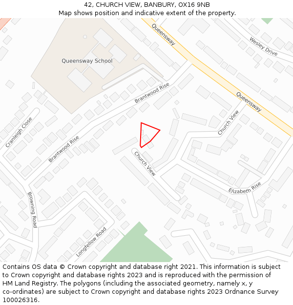 42, CHURCH VIEW, BANBURY, OX16 9NB: Location map and indicative extent of plot