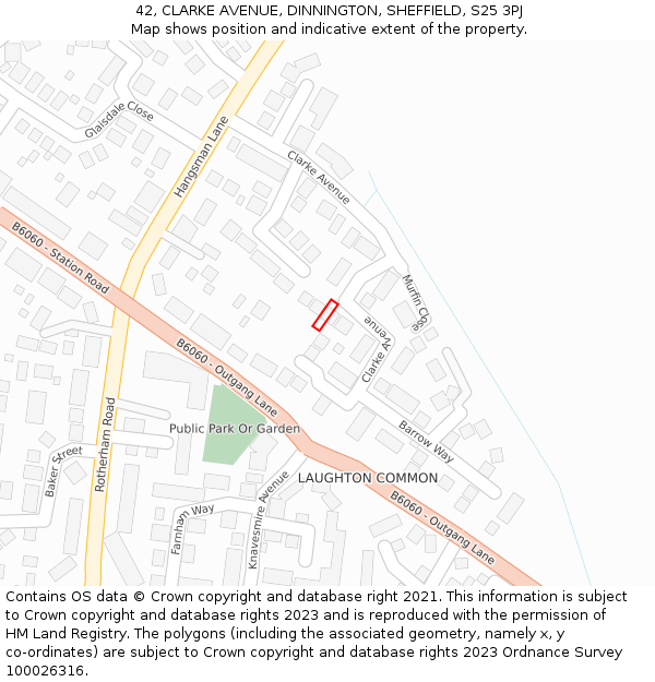 42, CLARKE AVENUE, DINNINGTON, SHEFFIELD, S25 3PJ: Location map and indicative extent of plot