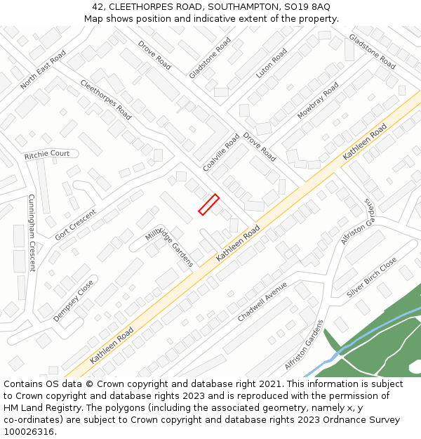 42, CLEETHORPES ROAD, SOUTHAMPTON, SO19 8AQ: Location map and indicative extent of plot