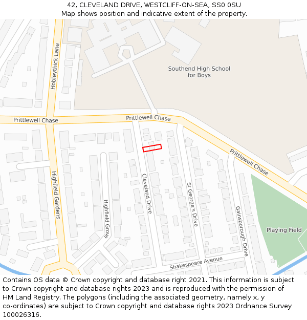 42, CLEVELAND DRIVE, WESTCLIFF-ON-SEA, SS0 0SU: Location map and indicative extent of plot