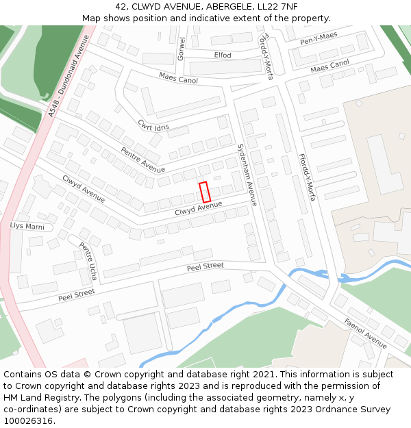 42, CLWYD AVENUE, ABERGELE, LL22 7NF: Location map and indicative extent of plot