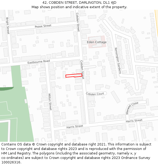 42, COBDEN STREET, DARLINGTON, DL1 4JD: Location map and indicative extent of plot