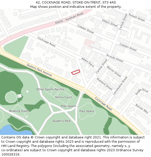 42, COCKNAGE ROAD, STOKE-ON-TRENT, ST3 4AS: Location map and indicative extent of plot