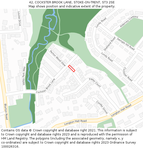 42, COCKSTER BROOK LANE, STOKE-ON-TRENT, ST3 2SE: Location map and indicative extent of plot
