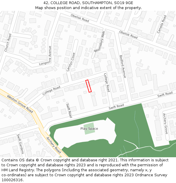 42, COLLEGE ROAD, SOUTHAMPTON, SO19 9GE: Location map and indicative extent of plot