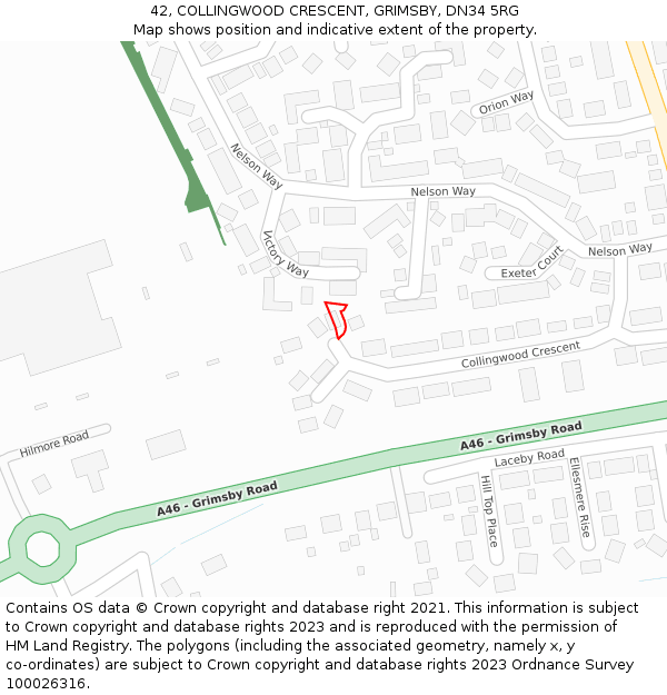42, COLLINGWOOD CRESCENT, GRIMSBY, DN34 5RG: Location map and indicative extent of plot