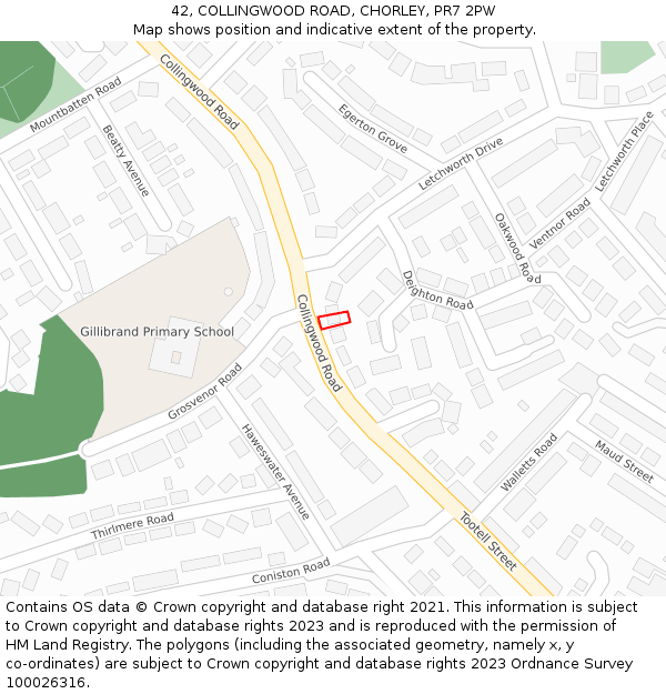 42, COLLINGWOOD ROAD, CHORLEY, PR7 2PW: Location map and indicative extent of plot