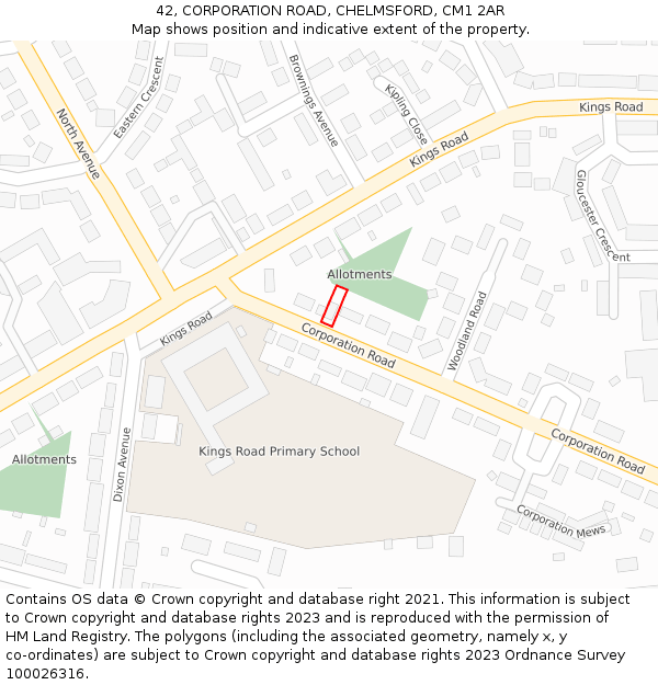 42, CORPORATION ROAD, CHELMSFORD, CM1 2AR: Location map and indicative extent of plot