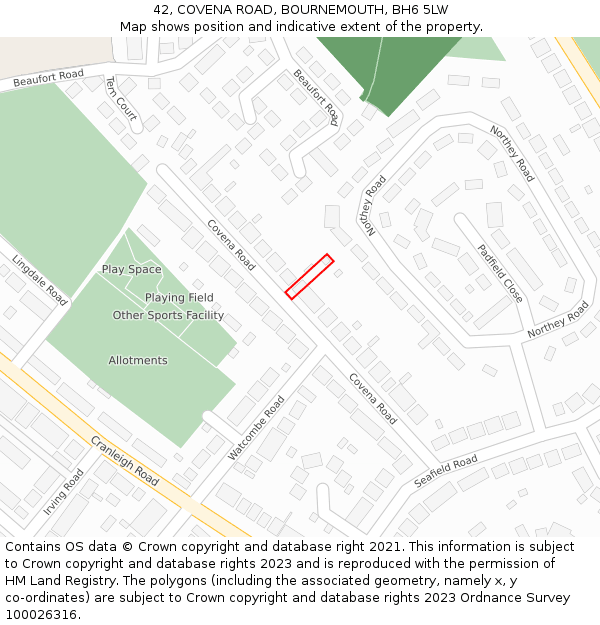 42, COVENA ROAD, BOURNEMOUTH, BH6 5LW: Location map and indicative extent of plot