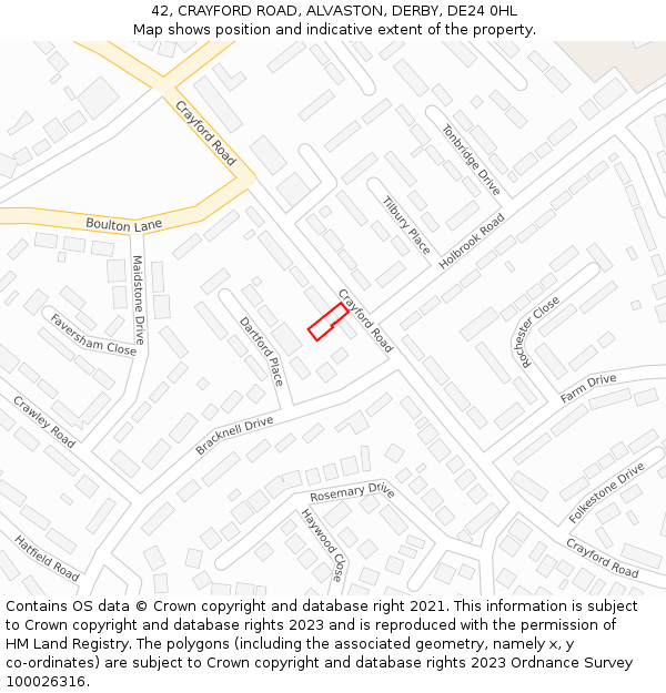 42, CRAYFORD ROAD, ALVASTON, DERBY, DE24 0HL: Location map and indicative extent of plot