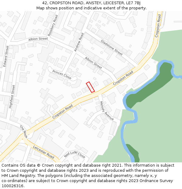 42, CROPSTON ROAD, ANSTEY, LEICESTER, LE7 7BJ: Location map and indicative extent of plot
