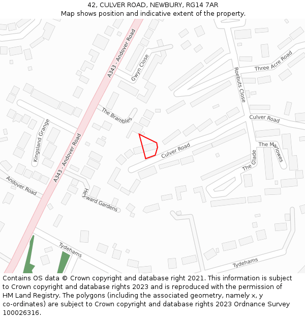 42, CULVER ROAD, NEWBURY, RG14 7AR: Location map and indicative extent of plot