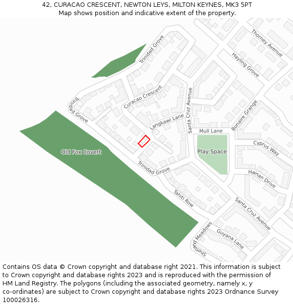 42, CURACAO CRESCENT, NEWTON LEYS, MILTON KEYNES, MK3 5PT: Location map and indicative extent of plot
