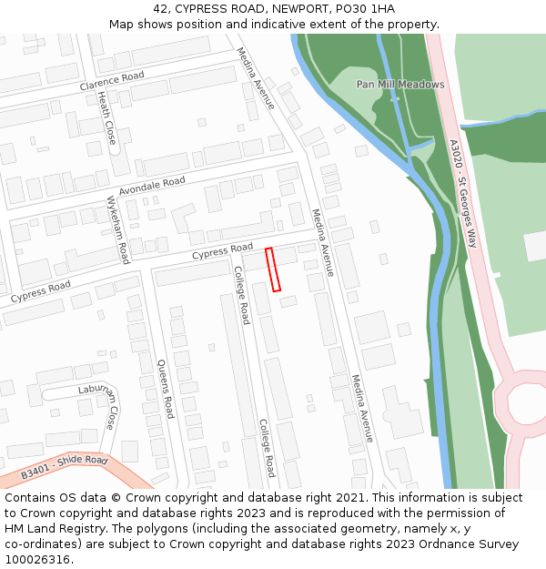 42, CYPRESS ROAD, NEWPORT, PO30 1HA: Location map and indicative extent of plot