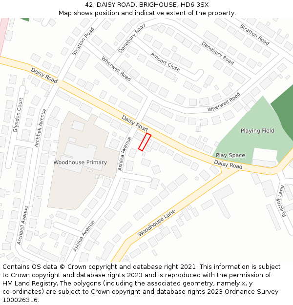 42, DAISY ROAD, BRIGHOUSE, HD6 3SX: Location map and indicative extent of plot