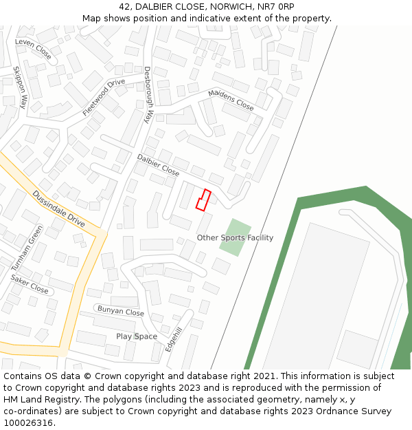 42, DALBIER CLOSE, NORWICH, NR7 0RP: Location map and indicative extent of plot