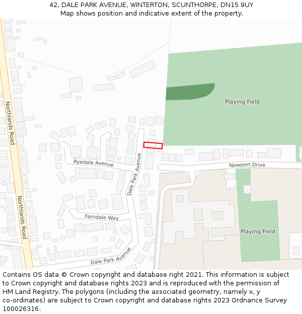 42, DALE PARK AVENUE, WINTERTON, SCUNTHORPE, DN15 9UY: Location map and indicative extent of plot