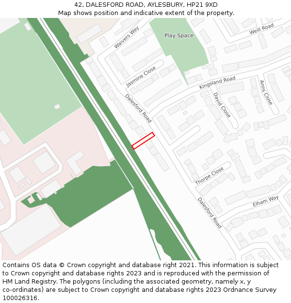 42, DALESFORD ROAD, AYLESBURY, HP21 9XD: Location map and indicative extent of plot