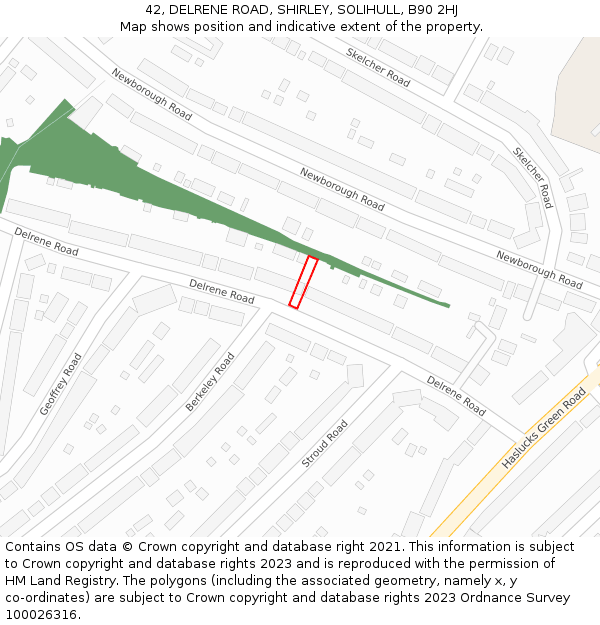 42, DELRENE ROAD, SHIRLEY, SOLIHULL, B90 2HJ: Location map and indicative extent of plot