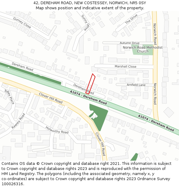 42, DEREHAM ROAD, NEW COSTESSEY, NORWICH, NR5 0SY: Location map and indicative extent of plot
