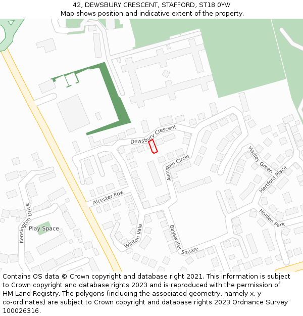 42, DEWSBURY CRESCENT, STAFFORD, ST18 0YW: Location map and indicative extent of plot