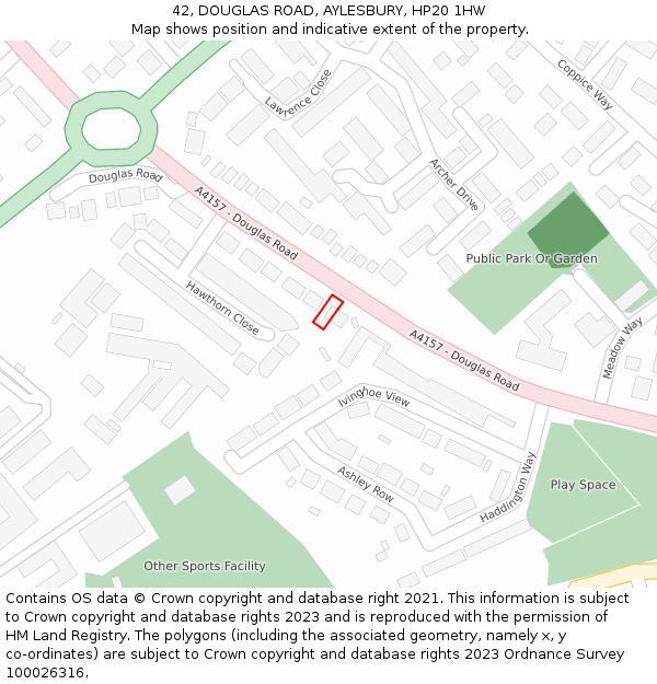 42, DOUGLAS ROAD, AYLESBURY, HP20 1HW: Location map and indicative extent of plot