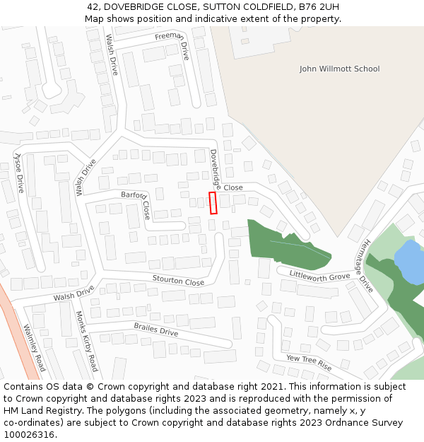 42, DOVEBRIDGE CLOSE, SUTTON COLDFIELD, B76 2UH: Location map and indicative extent of plot