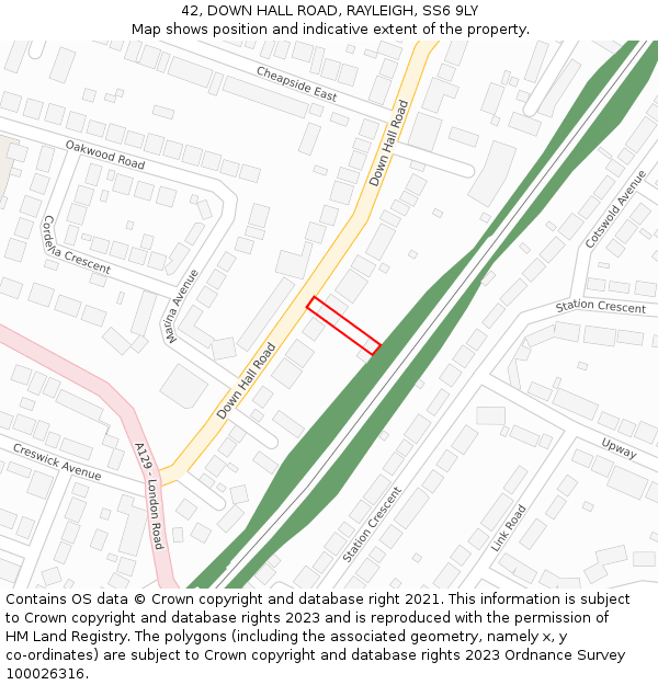 42, DOWN HALL ROAD, RAYLEIGH, SS6 9LY: Location map and indicative extent of plot