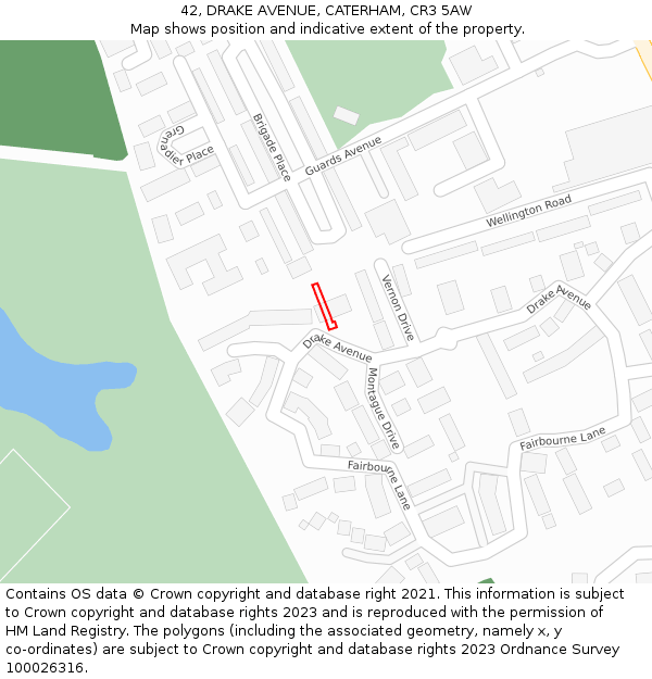 42, DRAKE AVENUE, CATERHAM, CR3 5AW: Location map and indicative extent of plot