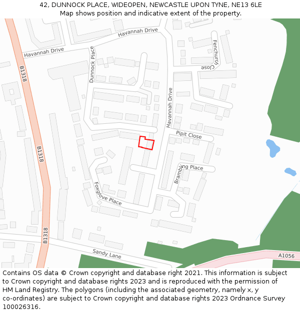 42, DUNNOCK PLACE, WIDEOPEN, NEWCASTLE UPON TYNE, NE13 6LE: Location map and indicative extent of plot
