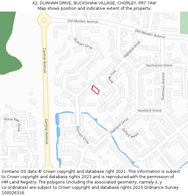 42, DURHAM DRIVE, BUCKSHAW VILLAGE, CHORLEY, PR7 7AW: Location map and indicative extent of plot