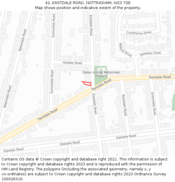 42, EASTDALE ROAD, NOTTINGHAM, NG3 7GE: Location map and indicative extent of plot