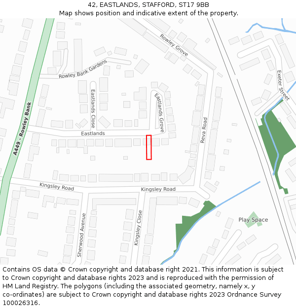 42, EASTLANDS, STAFFORD, ST17 9BB: Location map and indicative extent of plot