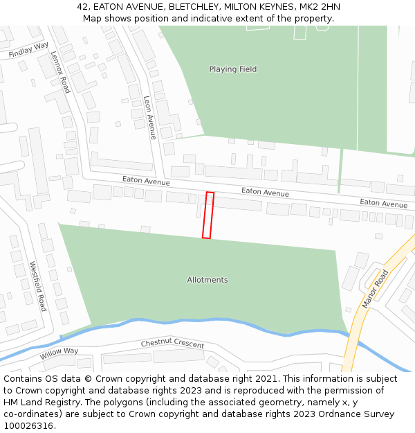 42, EATON AVENUE, BLETCHLEY, MILTON KEYNES, MK2 2HN: Location map and indicative extent of plot
