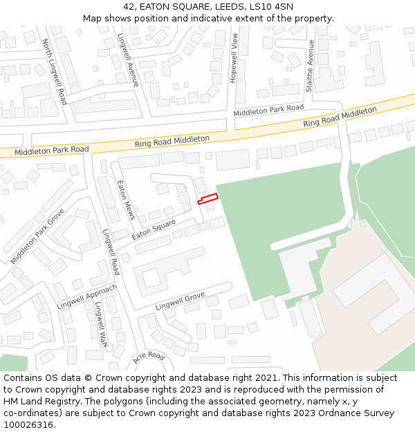 42, EATON SQUARE, LEEDS, LS10 4SN: Location map and indicative extent of plot