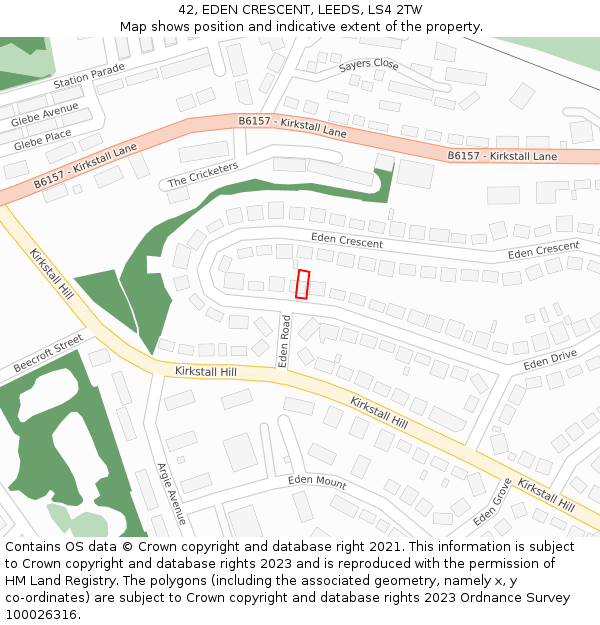 42, EDEN CRESCENT, LEEDS, LS4 2TW: Location map and indicative extent of plot