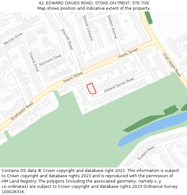 42, EDWARD DAVIES ROAD, STOKE-ON-TRENT, ST6 7NS: Location map and indicative extent of plot