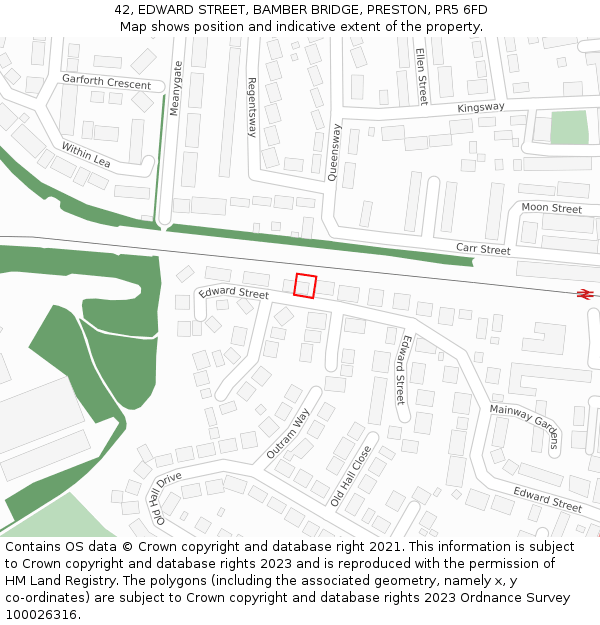 42, EDWARD STREET, BAMBER BRIDGE, PRESTON, PR5 6FD: Location map and indicative extent of plot