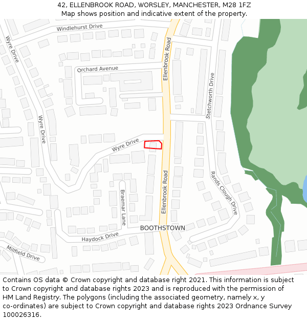 42, ELLENBROOK ROAD, WORSLEY, MANCHESTER, M28 1FZ: Location map and indicative extent of plot