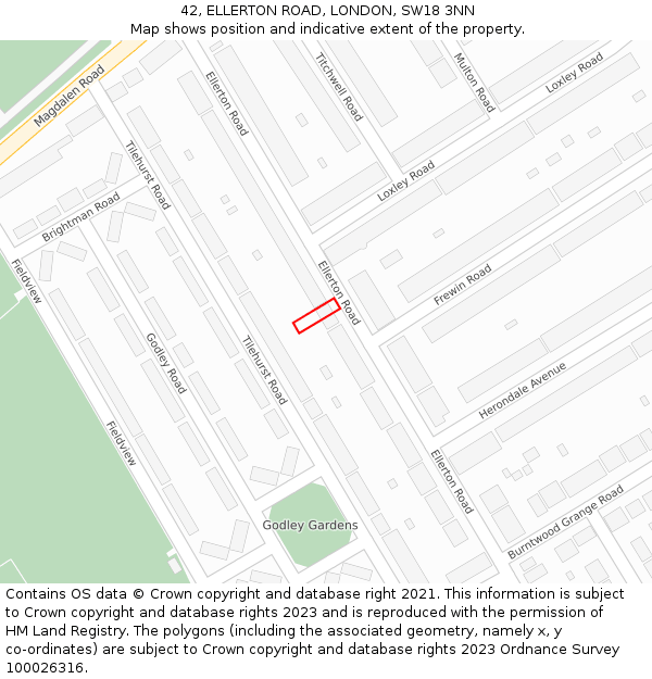 42, ELLERTON ROAD, LONDON, SW18 3NN: Location map and indicative extent of plot