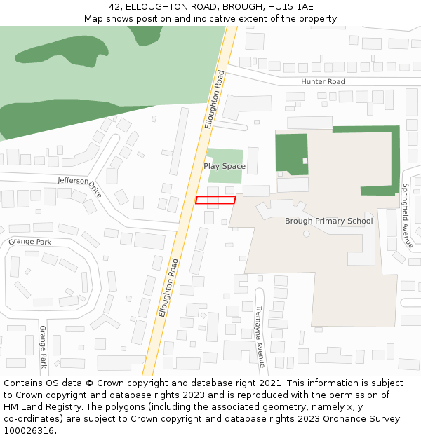 42, ELLOUGHTON ROAD, BROUGH, HU15 1AE: Location map and indicative extent of plot