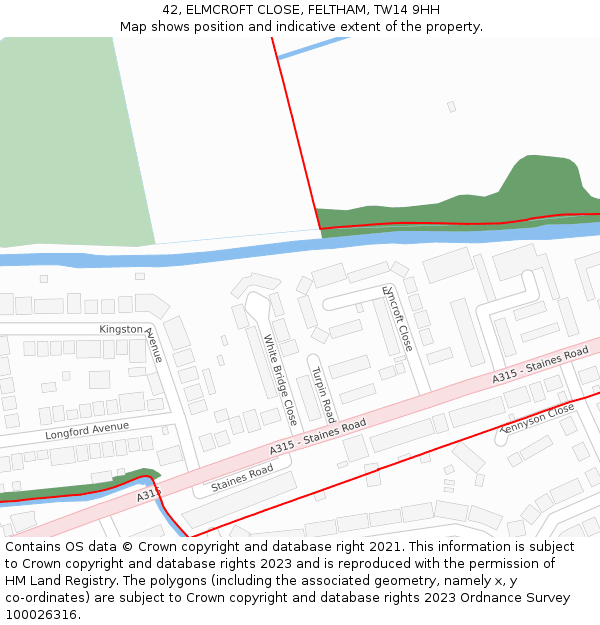 42, ELMCROFT CLOSE, FELTHAM, TW14 9HH: Location map and indicative extent of plot