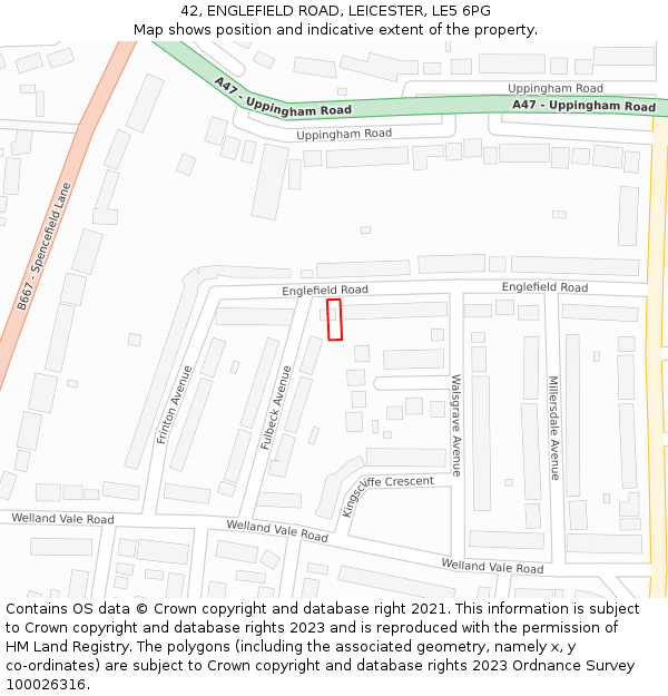 42, ENGLEFIELD ROAD, LEICESTER, LE5 6PG: Location map and indicative extent of plot