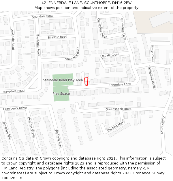42, ENNERDALE LANE, SCUNTHORPE, DN16 2RW: Location map and indicative extent of plot